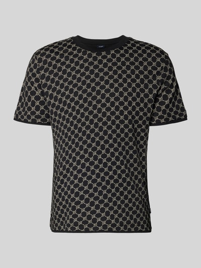 Produktfoto, T-Shirt mit Logo-Muster und Rundhalsausschnitt von JOOP! Collection, schwarz-beige, Baumwoll-Lyocell-Mix, Regular-Fit, Rückenlänge 69 cm in Größe M