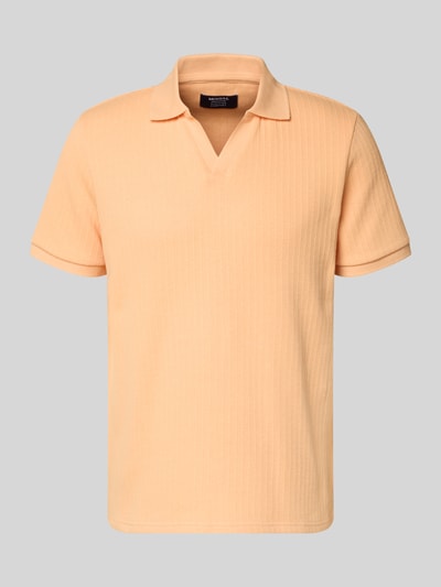 Produktfoto, Regular Fit Strick-Poloshirt mit V-Ausschnitt von MCNEAL in pfirsichfarbenem Baumwoll-Mix mit Stretch, feine Rippenstruktur, kurze Ärmel