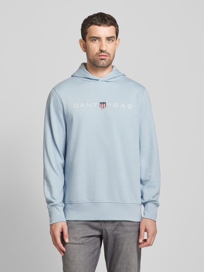 Gant Hoodie met labelprint Lichtblauw - 4