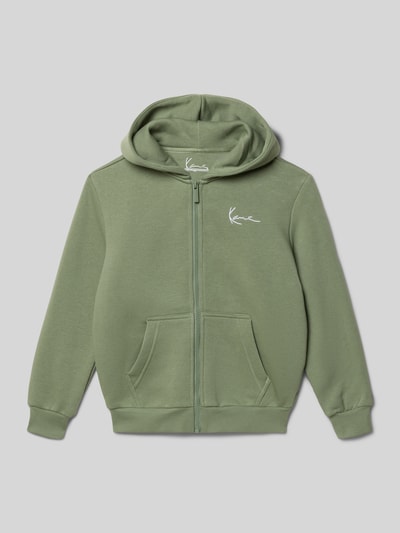 Productfoto, sweatjack met steekzakken van KARL KANI, katoenmix, los model, capuchon, ritssluiting, kinderen, groen, zachte textuur