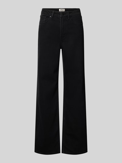 Produktfoto, schwarze Wide Leg Jeans aus Baumwoll-Mix Modell 'JUICY' von ONLY mit glatter Struktur, Damen Barrel Jeans von ONLY