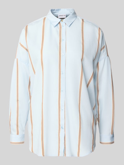 Productfoto, Relaxed Fit Bluse aus Viskose-Mix van Jake*s Casual, lichtblauw met oranje strepen, overhemdkraag, knoopsluiting, viscosemix, streepjespatroon, ruglengte 70 cm, mouwlengte 42 cm.