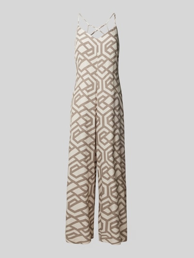 Produktfoto, Jumpsuit aus viscose met all-over motief van Apricot in beige en wit, regular fit, spaghettibandjes, totale lengte 142 cm, zuiver viscose, borstwijdte 40 cm, ruglengte 61 cm, binnenbeenlengte 71 cm, damesmode.