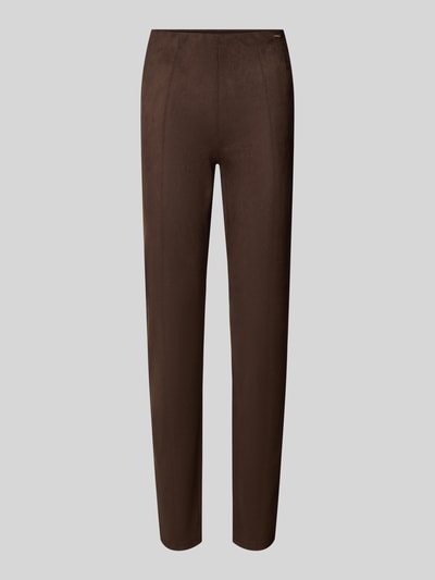 Produktfoto, Slim Fit Leggings in Leder-Optik Modell 'MAYA' von GUESS in Braun, elastischer Material-Mix, verkürzte Passform, glatte Textur