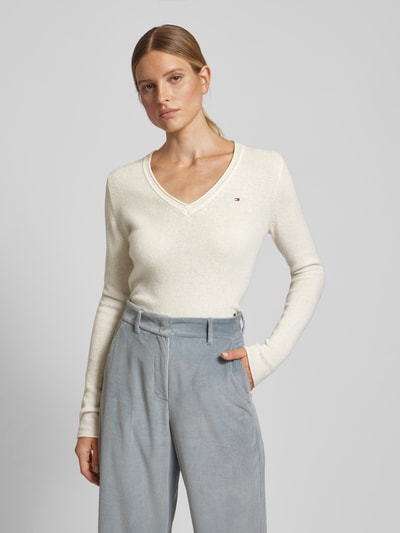 Tommy Hilfiger Pullover mit abgerundetem V-Ausschnitt Modell 'SOFT WOOL' Offwhite 4