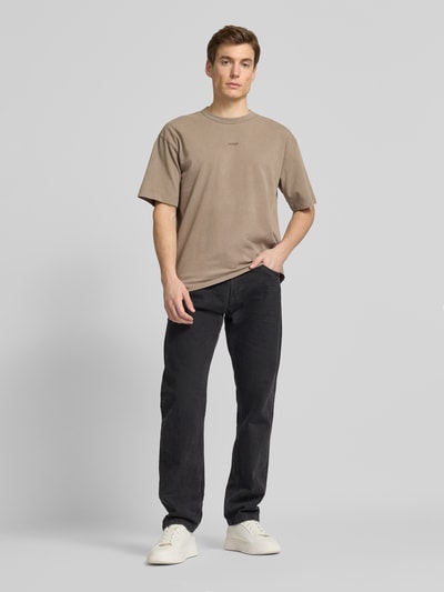 HUGO T-shirt met labelprint, model 'Docku' Lichtbruin - 1