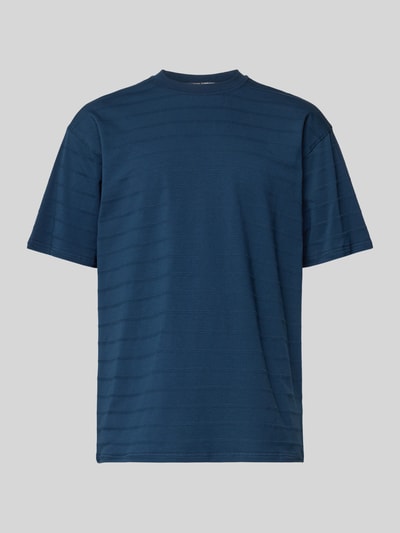 Produktfoto, T-Shirt mit Rundhalsausschnitt von Scotch & Soda in Dunkelblau, glatte Struktur, gerader Schnitt, Baumwoll-Elasthan-Mix