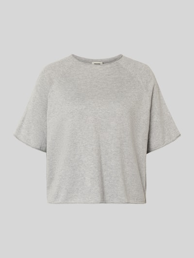 Produktfoto, lichtgrijs Strickshirt aus Baumwoll-Kaschmir-Mix Modell 'MOENY' van Drykorn, relaxed fit, recht model, opstaande kraag, damesmode
