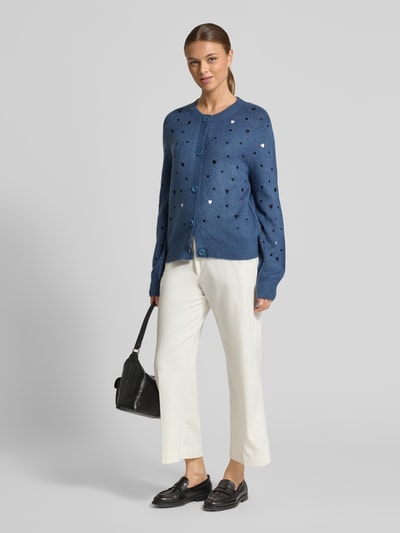 Tom Tailor Denim Regular Fit Strickjacke mit Stickereien Dunkelblau Melange 1