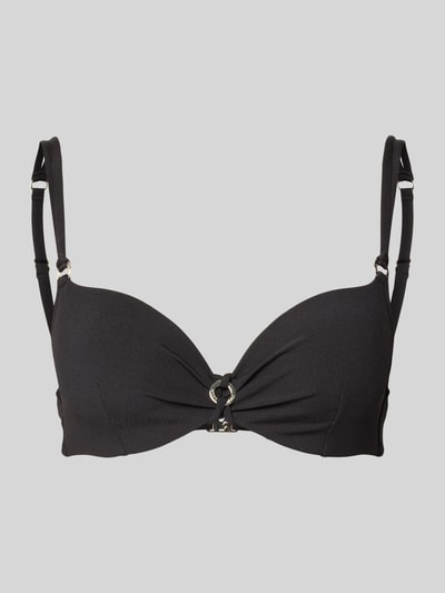 Produktfoto, schwarzes Bikini-Oberteil mit Strukturmuster Modell 'Costillas' von JOOP! Collection, elastischer Material-Mix, Logo-Detail