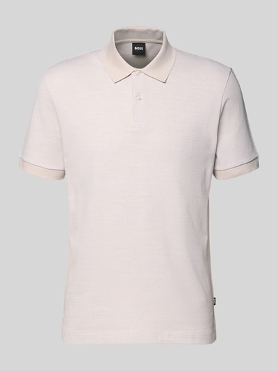 Produktfoto, Regular Fit Poloshirt aus reiner Baumwolle Modell 'H-PARLAY 102' von BOSS in Bi-Color Optik mit Polokragen, Knopfleiste, Kurzarm und Seitenschlitzen, glatte Struktur, helle Farbtöne.