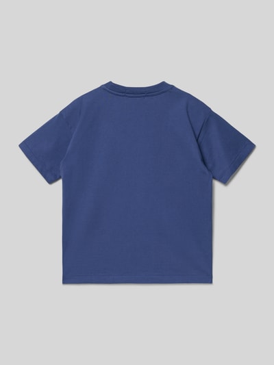 Produktfoto, Relaxed Fit T-Shirt aus reiner Baumwolle von Polo Ralph Lauren Teens in Unifarben Blau, kurzarm, Feinripp-Textur, Rückansicht.