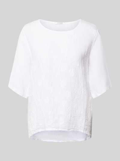 Produktfoto, Blusenshirt mit Stitchings Modell 'No44raa' von ZABAIONE in Weiß mit Relaxed-Fit, Rundhalsausschnitt und 1/2-Arm, leichte strukturierte Oberfläche