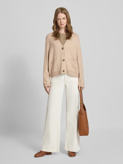 comma Strickjacke aus Woll-Mix mit V-Ausschnitt Sand 1