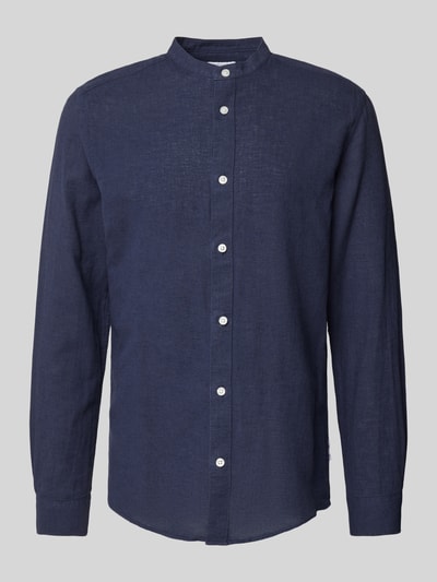 Only & Sons Slim Fit Leinenhemd mit Stehkragen Modell 'CAIDEN' Marine 2