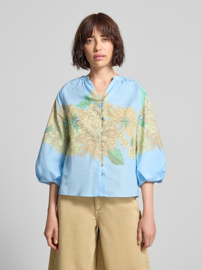 Rich & Royal regular fit blouse met V-hals en 3/4-mouwen Lichtblauw - 4