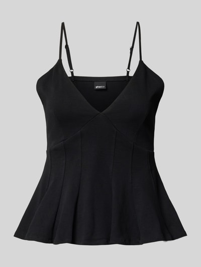 Produktfoto, Trägertop mit V-Ausschnitt Modell 'Peplum' von Gina Tricot, Reine Baumwolle, Taillierter Schnitt, schwarz, strukturierte Oberfläche