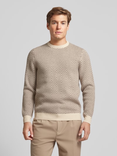 Profuomo Gebreide pullover met ribboorden Offwhite - 4