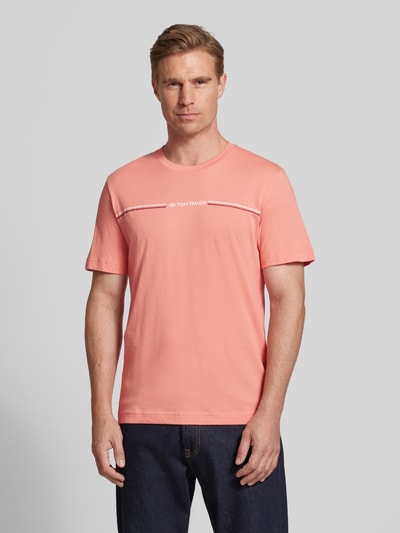 Tom Tailor Regular fit T-shirt van puur katoen met labelprint Koraal - 4