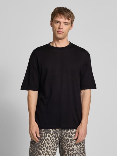 REVIEW T-shirt z detalem z logo i okrągłym dekoltem Czarny 4