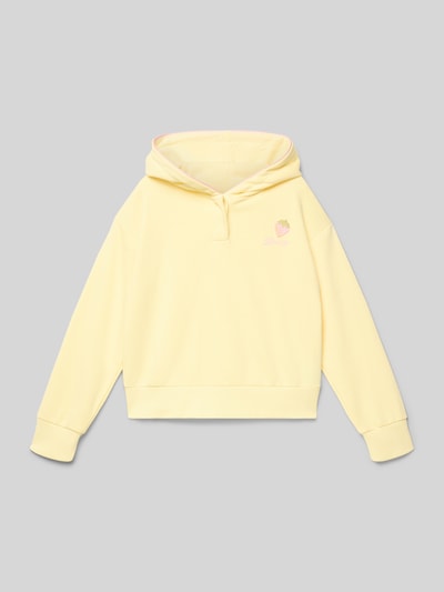 Produktfoto, gelber Regular Fit Hoodie aus Baumwoll-Mix Modell 'MEET AND GREET' von Levi’s® Kids, unifarbenes Sweatmaterial, Label Print
