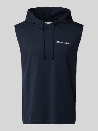 Produktfoto, Hoodie mit Label-Stitching von CHAMPION in Schwarz, reine Baumwolle, Regular Fit, Kapuze mit Tunnelzug, ohne Ärmel, klare Struktur
