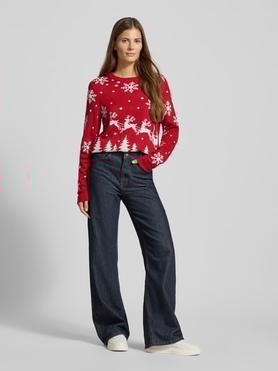 Vila Strickpullover mit Rundhalsausschnitt Modell 'SNOWI' Rot 1