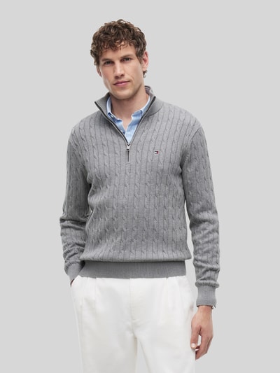 Tommy Hilfiger Regular Fit Troyer aus reiner Baumwolle mit Logo-Stitching Hellgrau 4