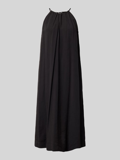 Produktfoto, schwarzes Midikleid mit rückseitigem Schlüsselloch-Ausschnitt von OPUS, Modell 'Widala', Micromodal-Mix, Loose-Fit, glatte Textur.