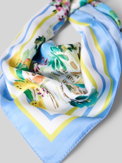 Produktfoto, Seidentuch im Allover-Look von Milano Italy, Reine Seide, Quadratisch, Motiv-Print, Breite 50 cm, Länge 50 cm, Damen Tuch, Farbverlauf Blau und Gelb, glatte glänzende Textur