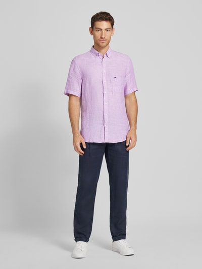 Fynch-Hatton Freizeithemd aus Leinen mit Button-Down-Kragen Modell 'Summer' Lila Melange 1