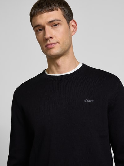 s.Oliver RED LABEL Regular Fit Strickpullover aus reiner Baumwolle mit Label-Stitching Black 3