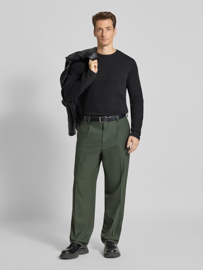 Lindbergh Shirt met lange mouwen, ronde hals en labeldetail Zwart - 1