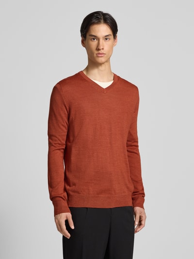 Christian Berg Men Strickpullover aus Merino-Mix mit V-Ausschnitt Kupfer Melange 4