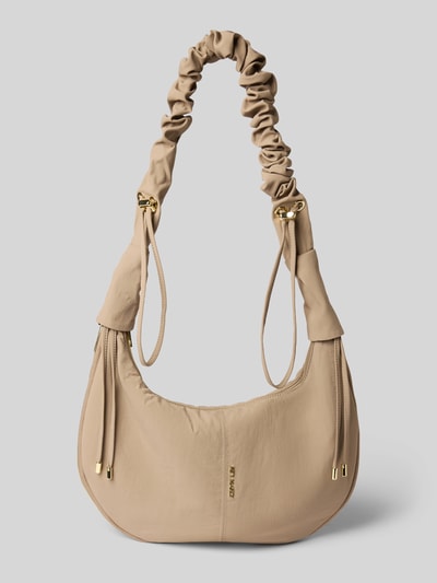 Produktfoto, beige Schultertasche mit Logo-Detail Modell 'Easy Buddy' von Hey Marly, verstellbarer Tragegurt, glatte Textur