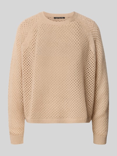 Produktfoto, Strickpullover mit Kaschmir-Anteil von Luisa Cerano in Beige, Oversized-Form, Lochmuster, Rundhalsausschnitt, Raglanärmel aus Baumwoll-Kaschmir-Mix