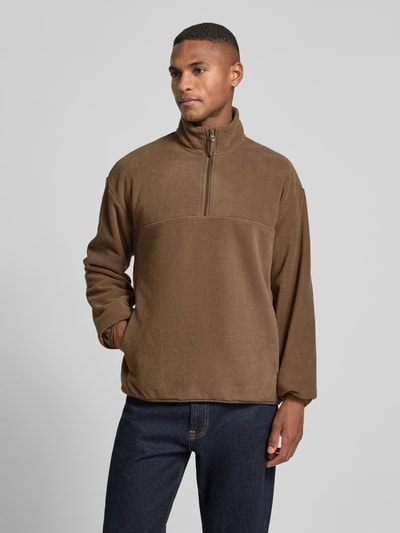MCNEAL Fleecepullover mit Troyer-Kragen Mittelbraun 4