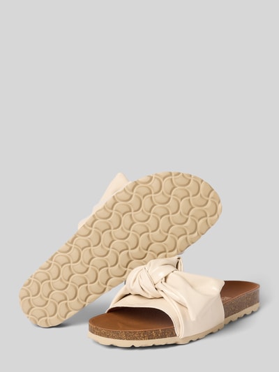 Produktfoto, Slipper mit Zierschleife Modell Roxy von Verbenas, abgerundete Passform, offene Ferse, profilierte Sohle, 3 cm Absatzhöhe, cremefarben, glatte Ledertextur, Sohle mit Wellenstruktur