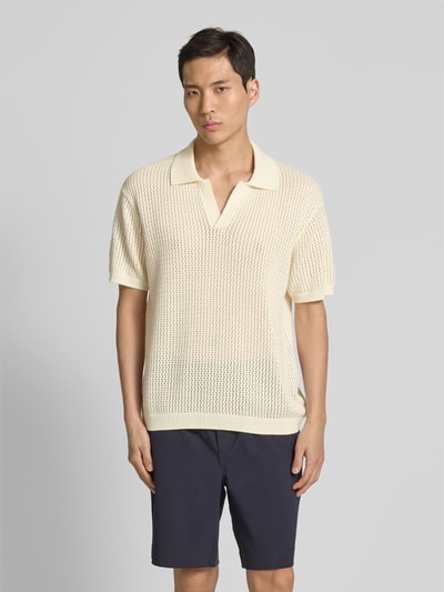 Casual Friday Regular fit poloshirt met ajourpatroon, model 'ASTON' Offwhite - 4