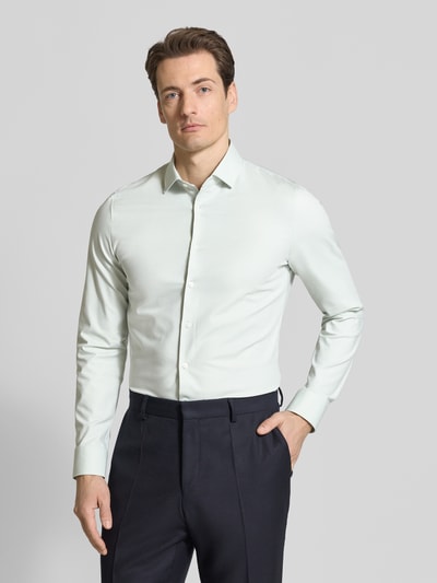OLYMP No. Six Super Slim Fit Business-Hemd Modern Kent Uni Twill Hellgruen 4