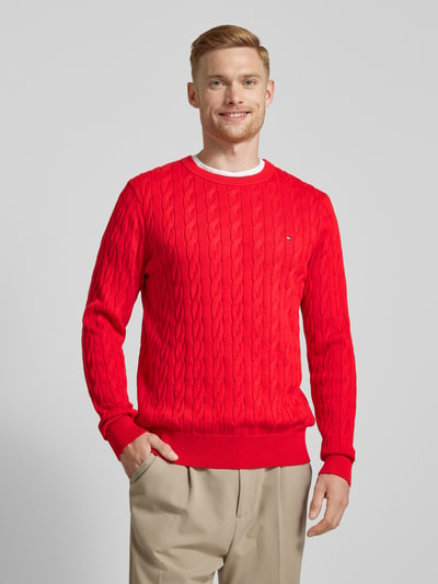 Tommy Hilfiger Strickpullover mit Zopfmuster Rot 4