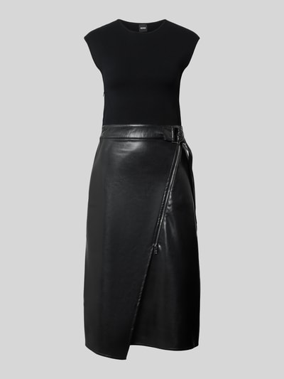 BOSS Sukienka midi taliowana ze spódnicą z imitacji skóry model ‘FLEDERI’ Czarny 2