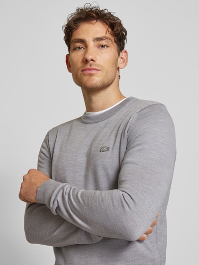 Lacoste Gebreide pullover van zuivere wol met logopatch Lichtgrijs gemêleerd - 3