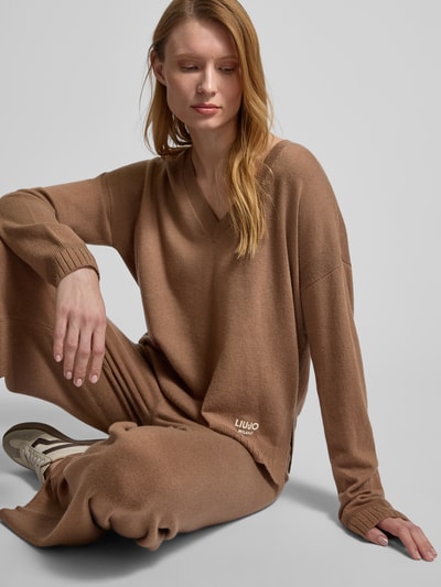 LIU JO SPORT Oversized Strickpullover mit gerippten Abschlüssen Cognac 3