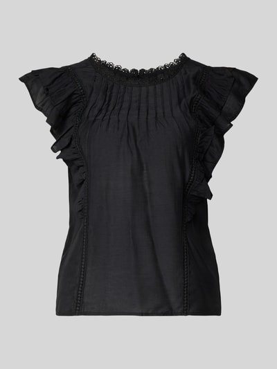 Produktfoto, Regular Fit T-Shirt aus Viskose-Mix Modell 'BLISS' von Vero Moda, Optik: Unifarben, Rüschen, Rundhals, Popeline-Textur