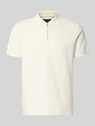 Produktfoto, Regular Fit Poloshirt mit Strukturmuster von MCNEAL in Offwhite, Kurzärmelig, Reißverschluss, elastischer Baumwoll-Mix
