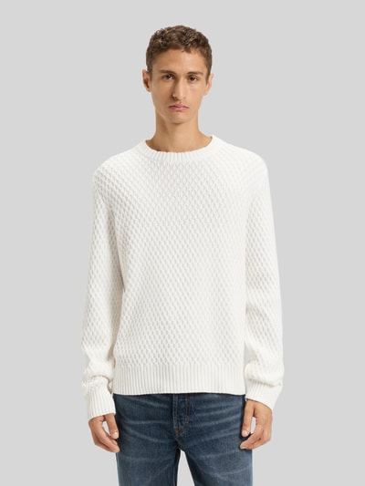 HUGO Regular Fit Strickpullover mit 3D-Strukturmuster Modell 'SYER' Offwhite 4