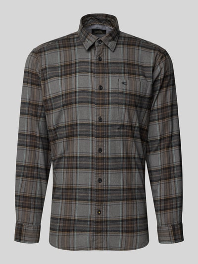 camel active Regular Fit Freizeithemd aus Flanell mit Label-Stitching Dunkelbraun 2