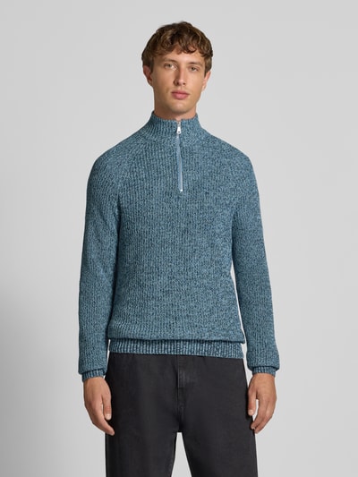Blend Slim fit gebreide pullover met ritssluiting, model 'Darik' Lichtblauw - 4