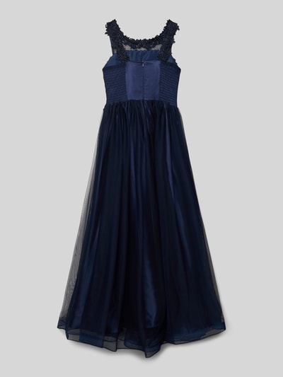 Productfoto, Regular Fit avondjurk met florale kantdetails van DANAMADE, donkerblauw, semi-transparant, pailletten, mouwloos, onderrok.